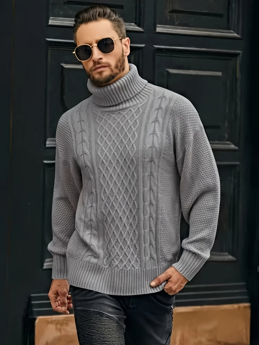 Men's Christmas Jumper Dress Cable-Knit Turtleneck (15)