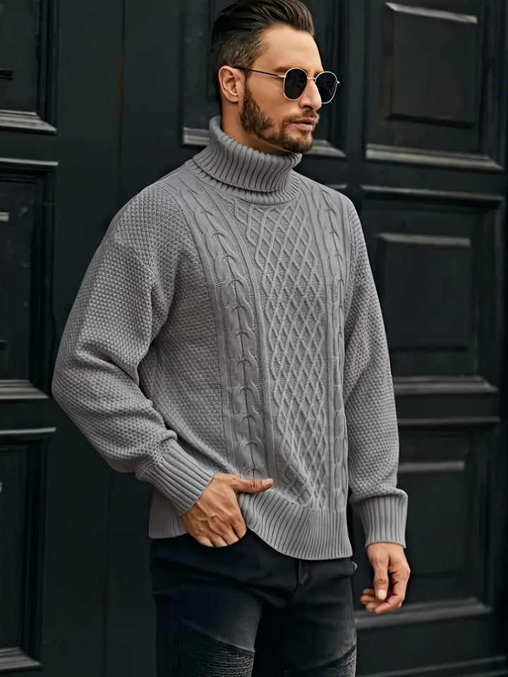 Men's Christmas Jumper Dress Cable-Knit Turtleneck (17)