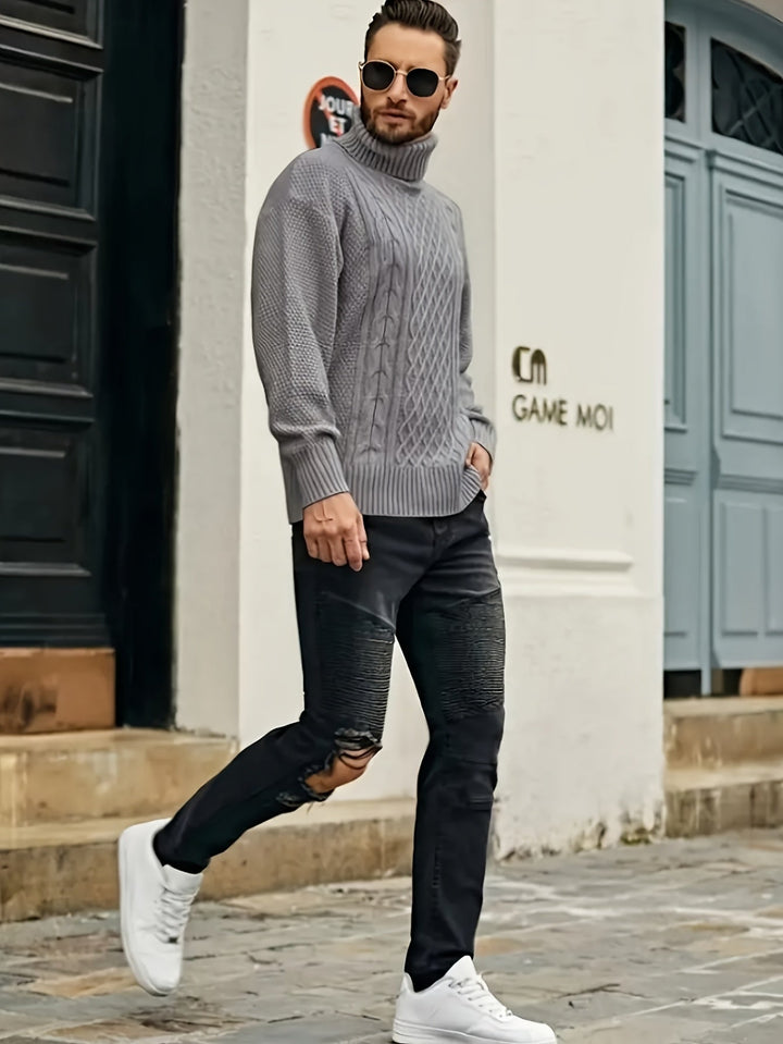 Men's Christmas Jumper Dress Cable-Knit Turtleneck (18)