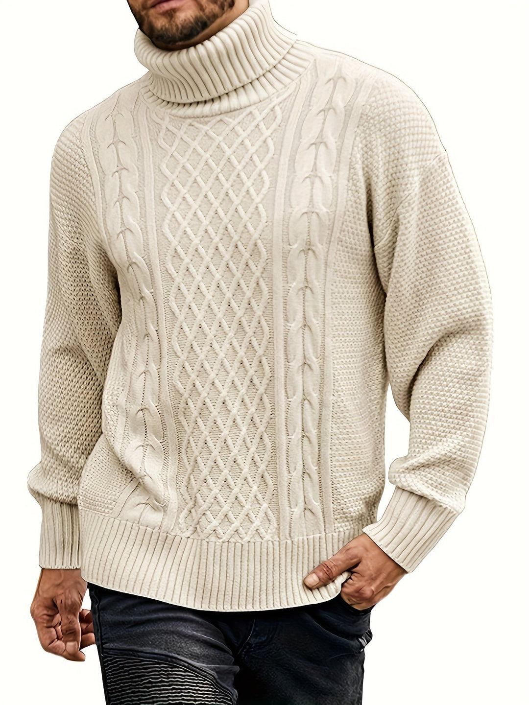 Men's Christmas Jumper Dress Cable-Knit Turtleneck (2)
