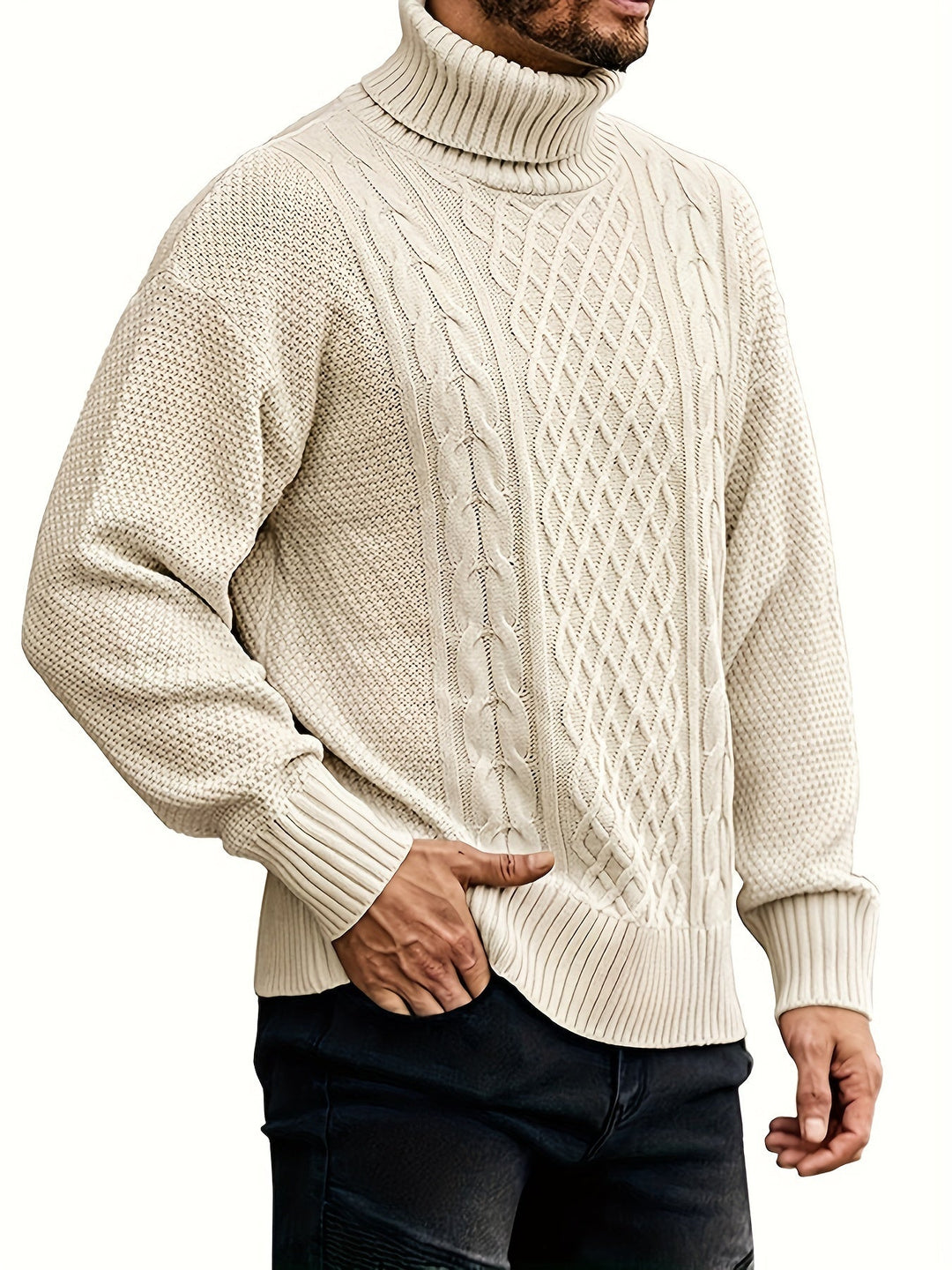Men's Christmas Jumper Dress Cable-Knit Turtleneck (4)