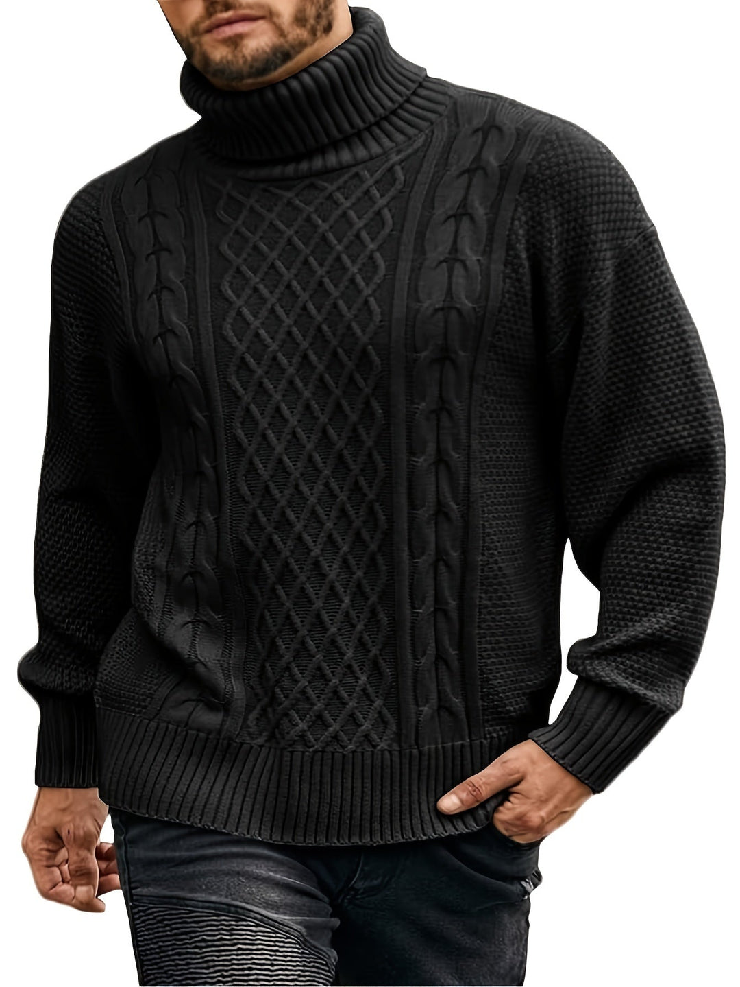 Men's Christmas Jumper Dress Cable-Knit Turtleneck (8)