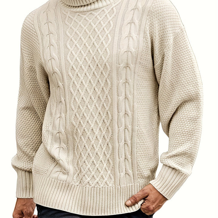 Men's Christmas Jumper Dress Cable-Knit Turtleneck in Beige
