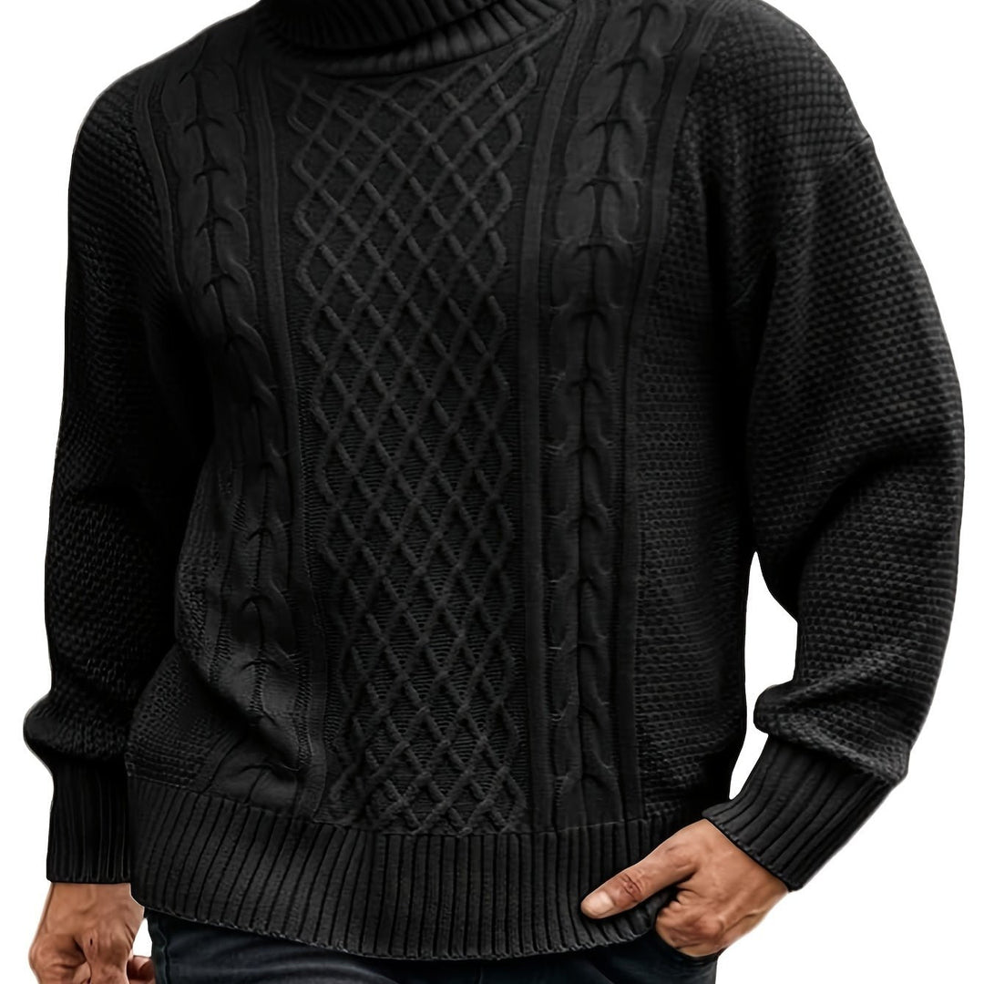 Men's Christmas Jumper Dress Cable-Knit Turtleneck in Black