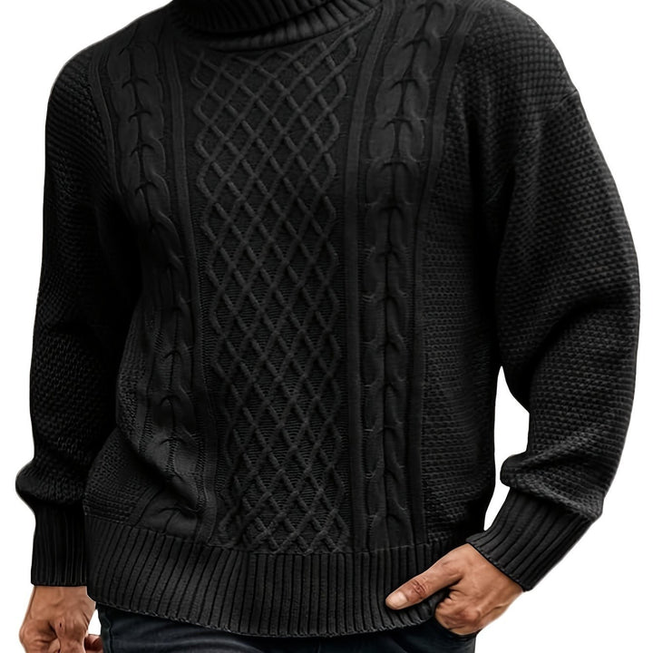 Men's Christmas Jumper Dress Cable-Knit Turtleneck in Black