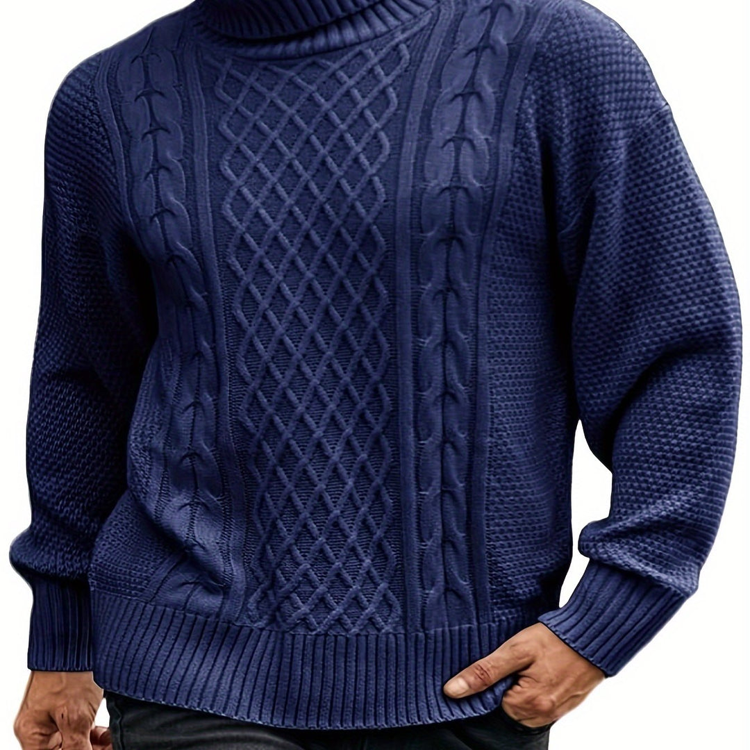 Men's Christmas Jumper Dress Cable-Knit Turtleneck in Sea Blue