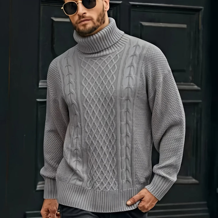 Men's Christmas Jumper Dress Cable-Knit Turtleneck in Silvery Grey