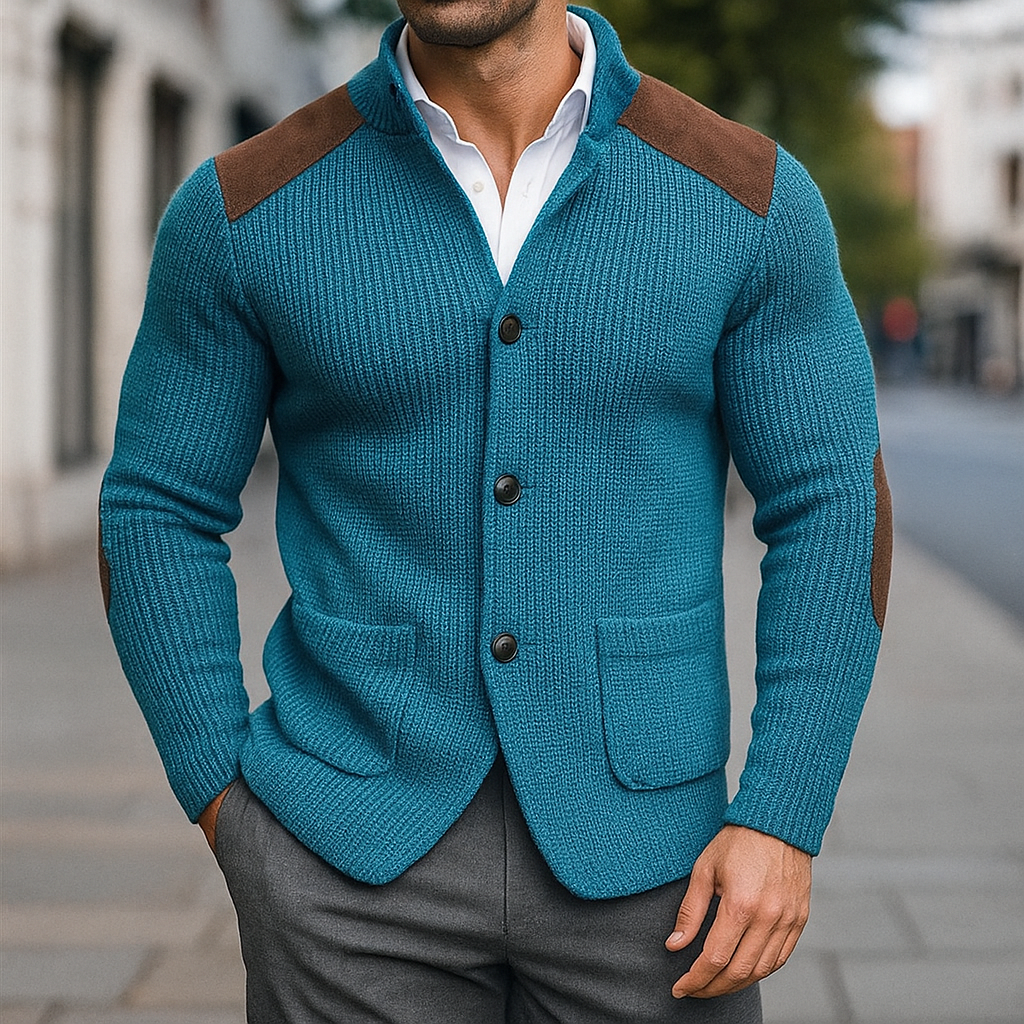 Men's Christmas Jumper with Refined Shoulders in Seeblau