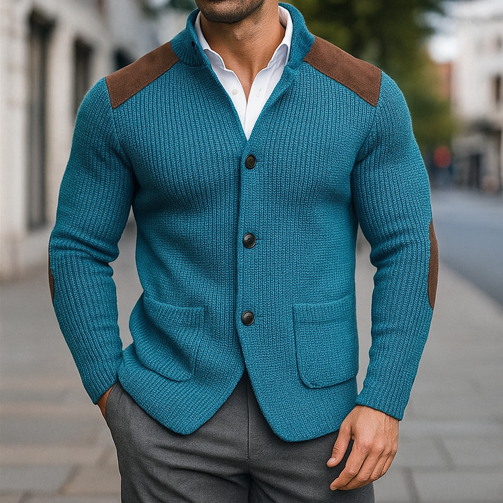 Men's Christmas Jumper with Refined Shoulders in Seeblau