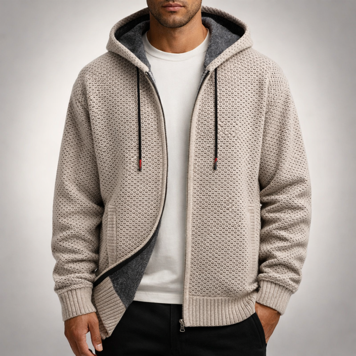 Men's Christmas Jumper Zip-Up for Autumn in Beige