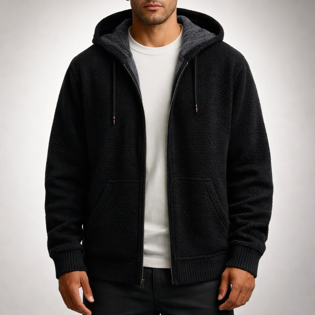Men's Christmas Jumper Zip-Up for Autumn in Black