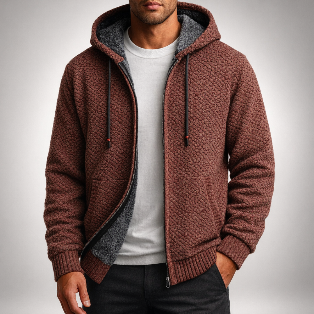 Men's Christmas Jumper Zip-Up for Autumn in Burgundy