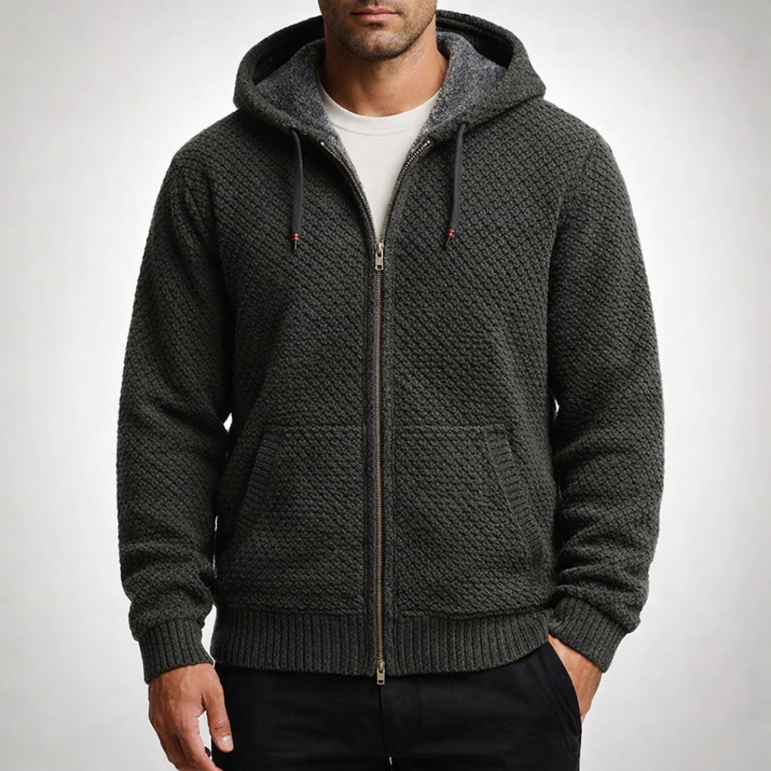 Men's Christmas Jumper Zip-Up for Autumn in Olive