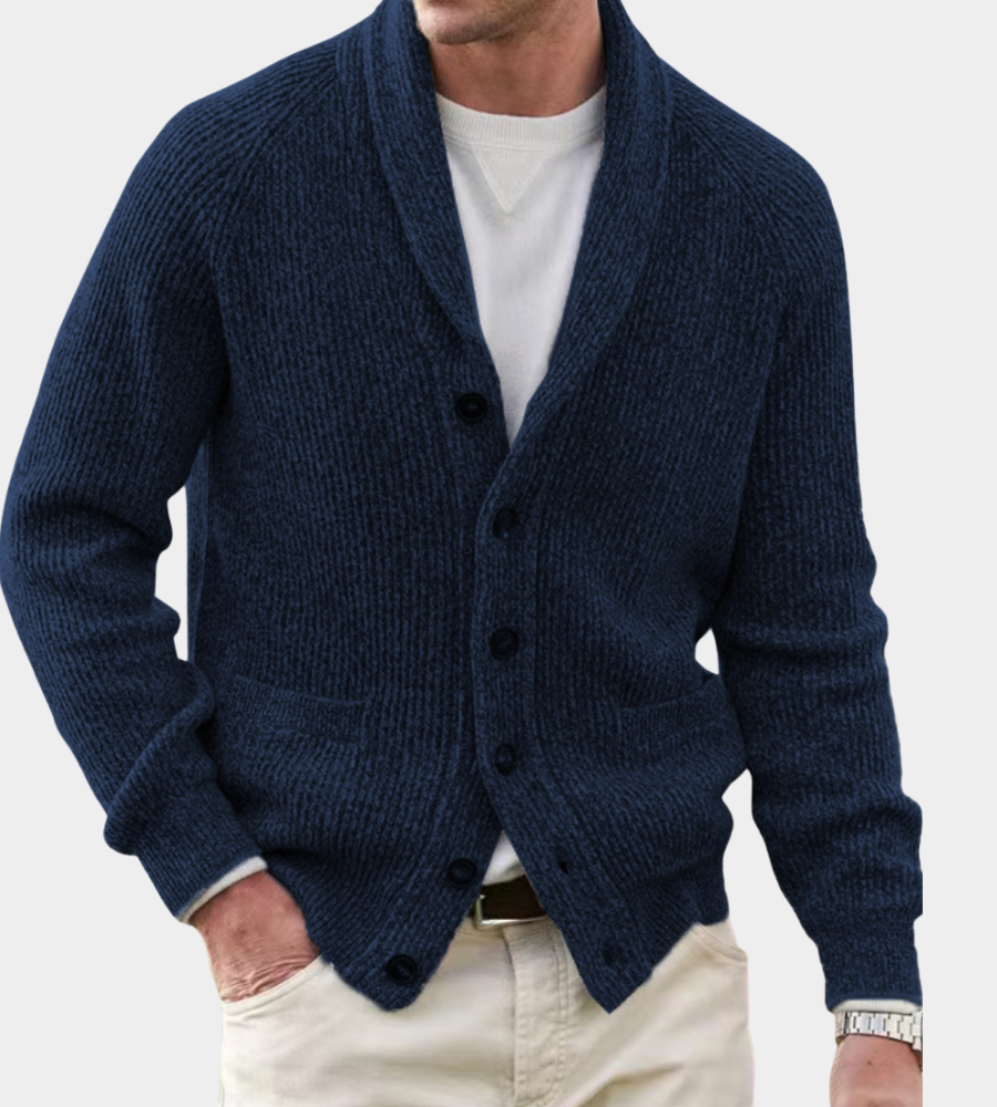 Men's Christmas Sweater with Shawl Collar in Dark Blue