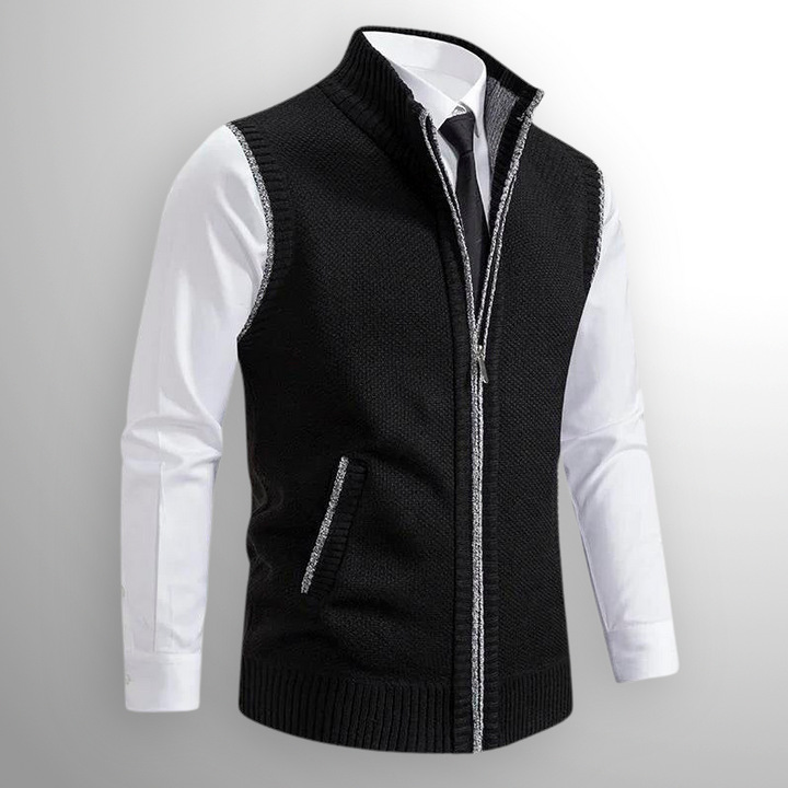 Men's Classic Zip Cardigan for Layering in Black