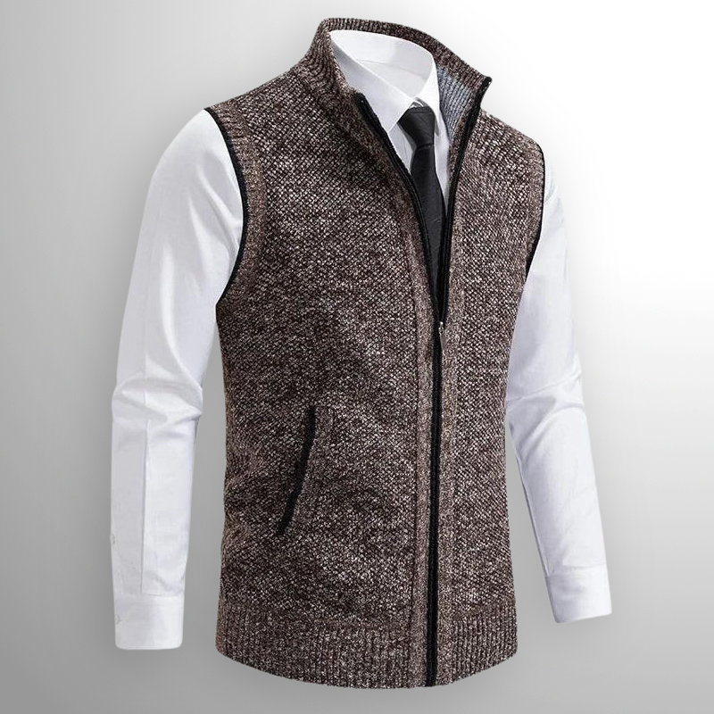 Men's Classic Zip Cardigan for Layering in Brown