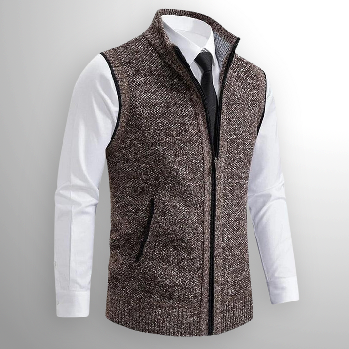 Men's Classic Zip Cardigan for Layering in Brown