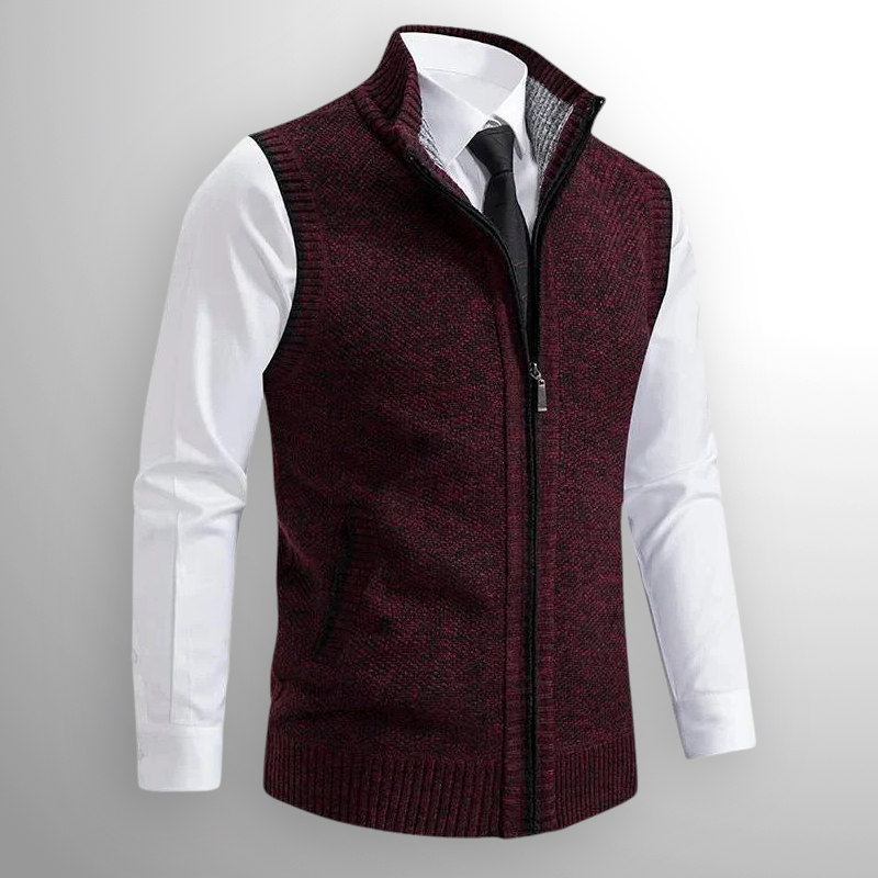 Men's Classic Zip Cardigan for Layering in Red