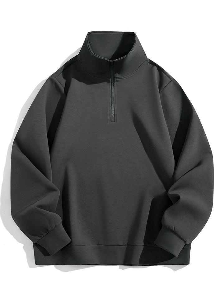 Men's Cotton-Blend Quarter-Zip Jumper for Smart Casual in Grey