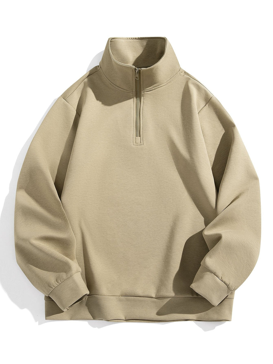 Men's Cotton-Blend Quarter-Zip Jumper for Smart Casual in Khaki