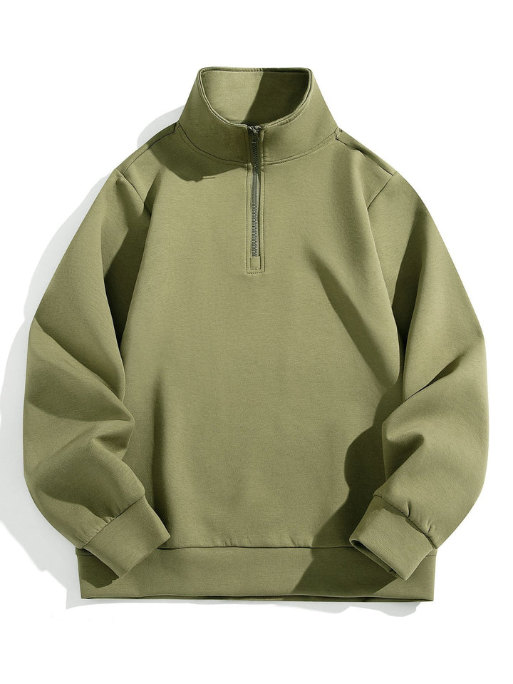 Men's Cotton-Blend Quarter-Zip Jumper for Smart Casual in Olive Green
