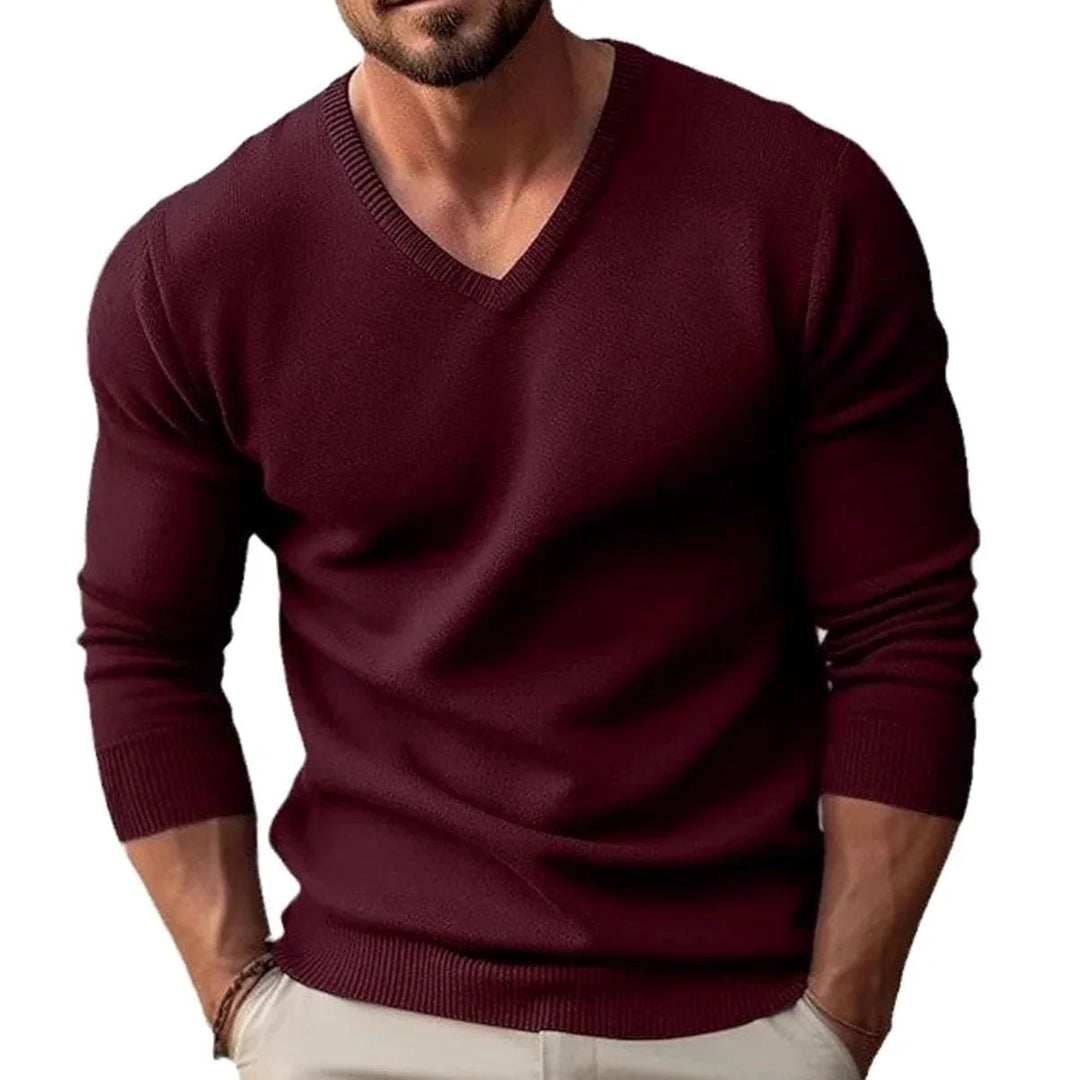 Men's Cotton Jumper with Slim-Fit V-Neck (6)