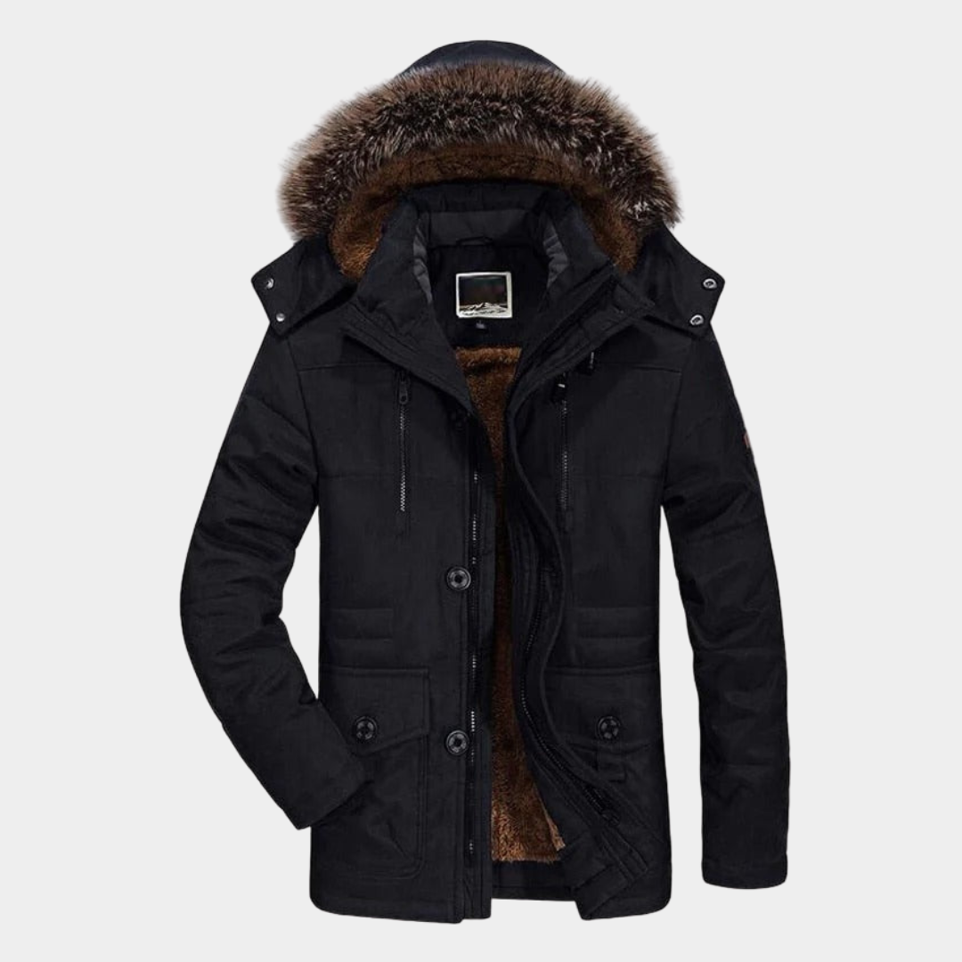 Men's Hooded Autumn Jacket with Fleece Lining in Black