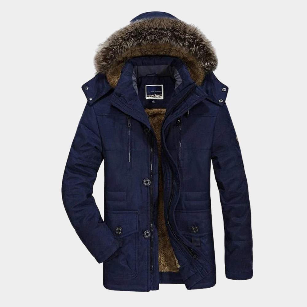 Men's Hooded Autumn Jacket with Fleece Lining in Darkblue
