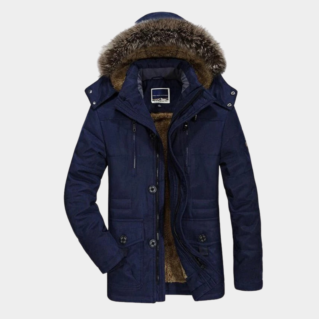 Men's Hooded Autumn Jacket with Fleece Lining in Darkblue
