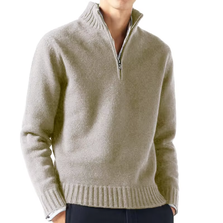 Men's Jumper Half-Zip Breathable Knit in Beige