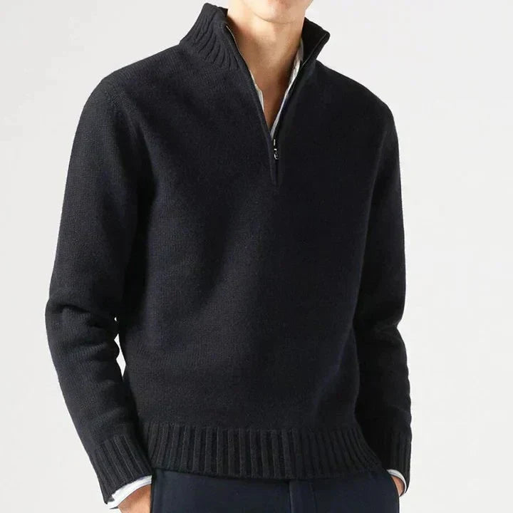 Men's Jumper Half-Zip Breathable Knit in Black