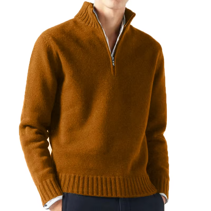 Men's Jumper Half-Zip Breathable Knit in Brown