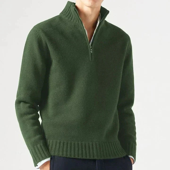 Men's Jumper Half-Zip Breathable Knit in Dark Green