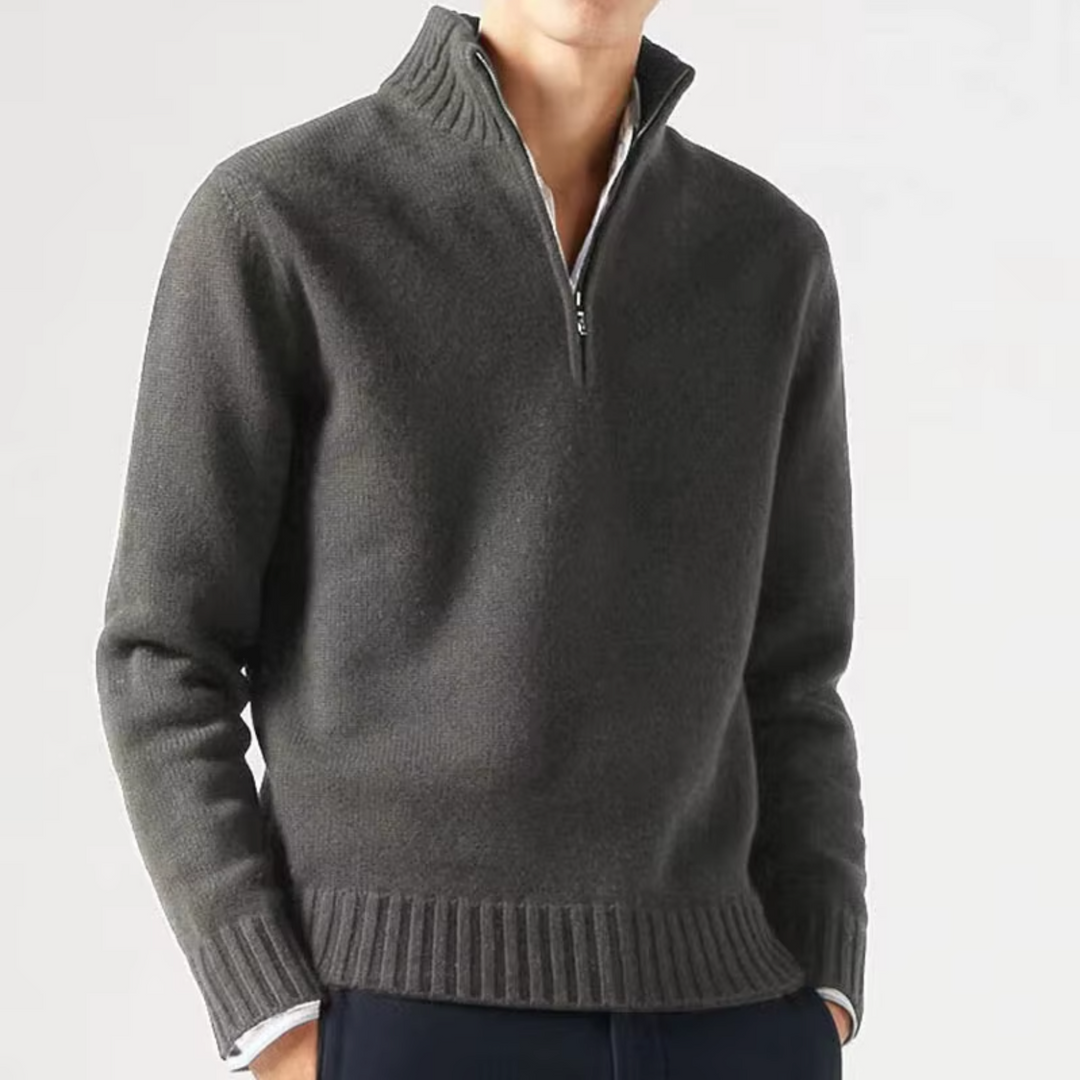Men's Jumper Half-Zip Breathable Knit in Dark Grey