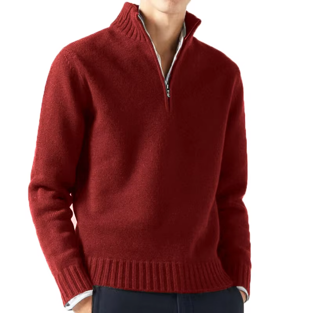 Men's Jumper Half-Zip Breathable Knit in Dark Red