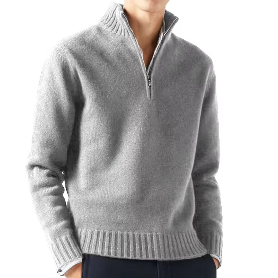 Men's Jumper Half-Zip Breathable Knit in Light Grey