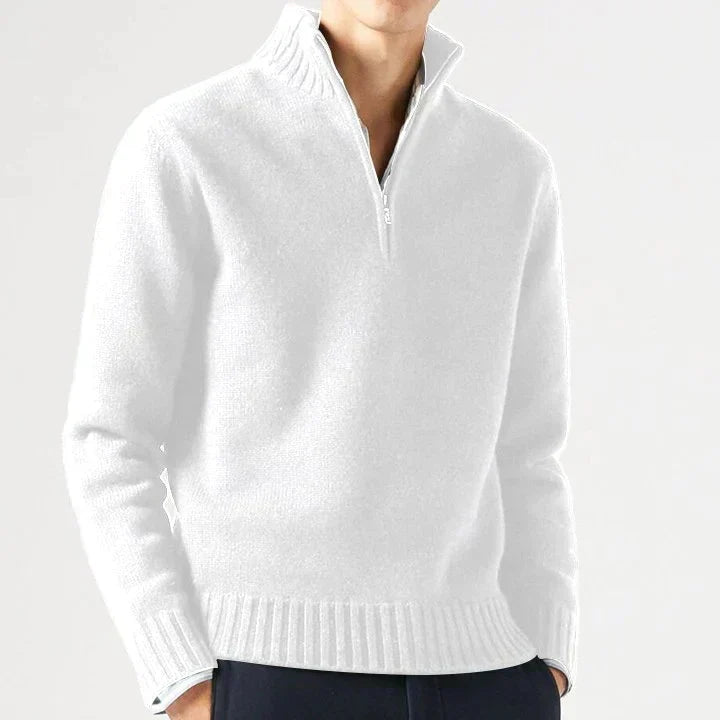 Men's Jumper Half-Zip Breathable Knit in White