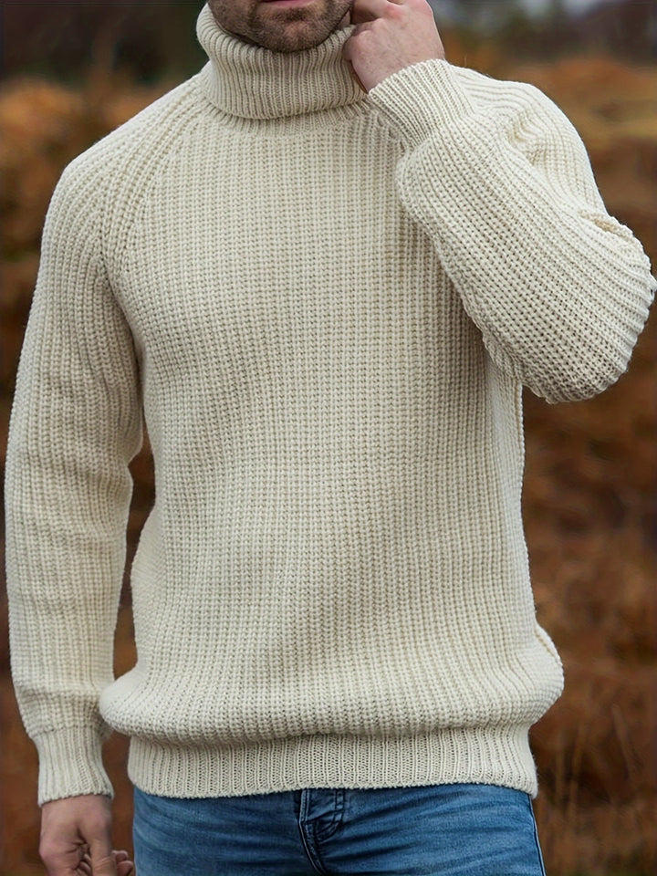 Mens Jumper Roll Neck Autumn Knit in Beige