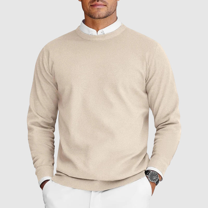 Men's Jumper with Fitted Crew Neck in Beige