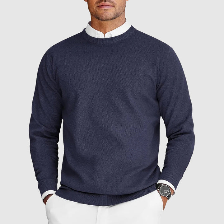 Men's Jumper with Fitted Crew Neck in Blue