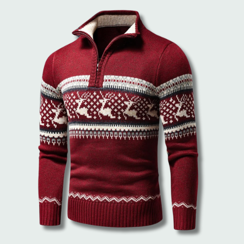 Men's Jumper with Patterned Half Zipper
