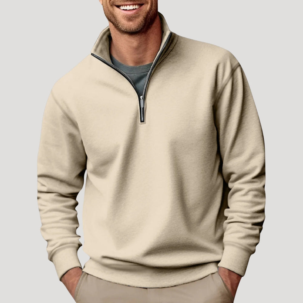 Mens Jumper with Quarter-Zip Relaxed Fit in Beige