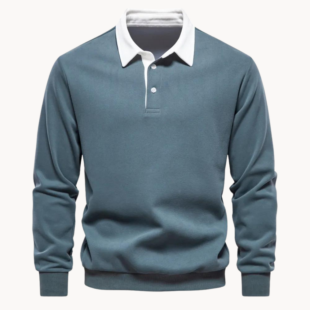 Men's Jumper with Refined Polo Collar in Green