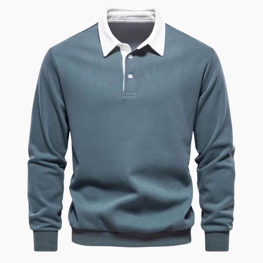 Men's Jumper with Refined Polo Collar in Green