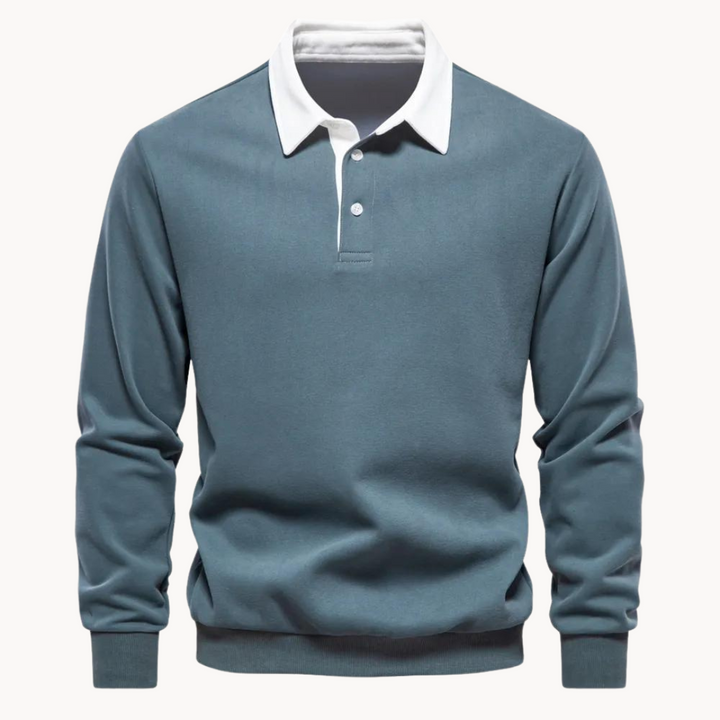 Men's Jumper with Refined Polo Collar in Green