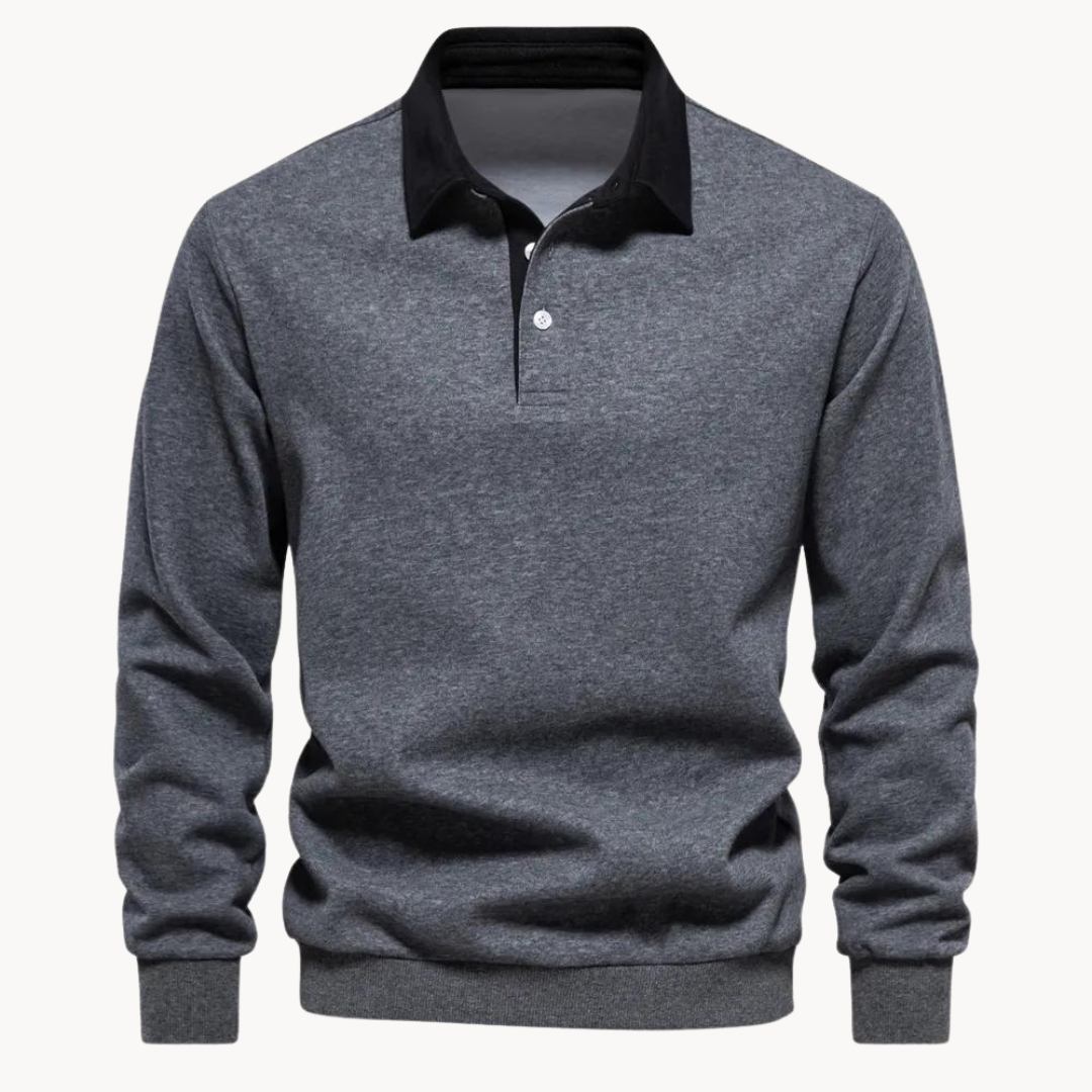 Men's Jumper with Refined Polo Collar in Grey