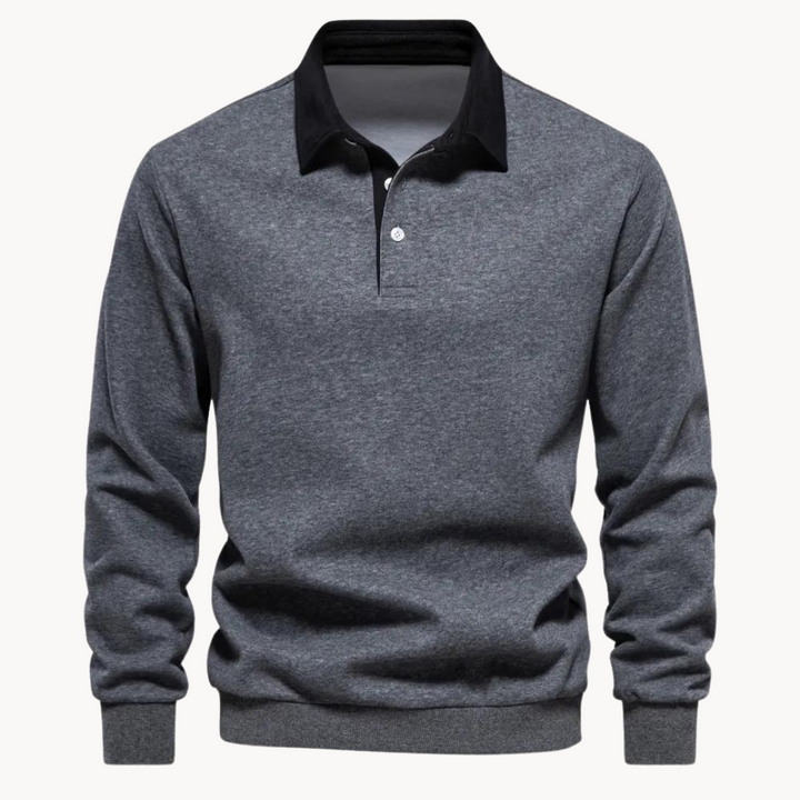 Men's Jumper with Refined Polo Collar in Grey