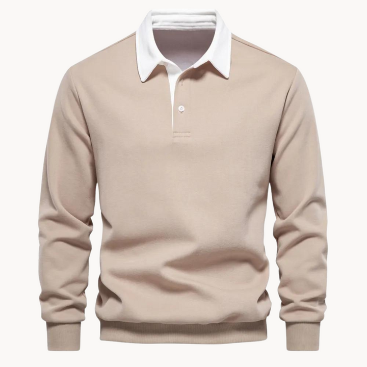 Men's Jumper with Refined Polo Collar in Khaki