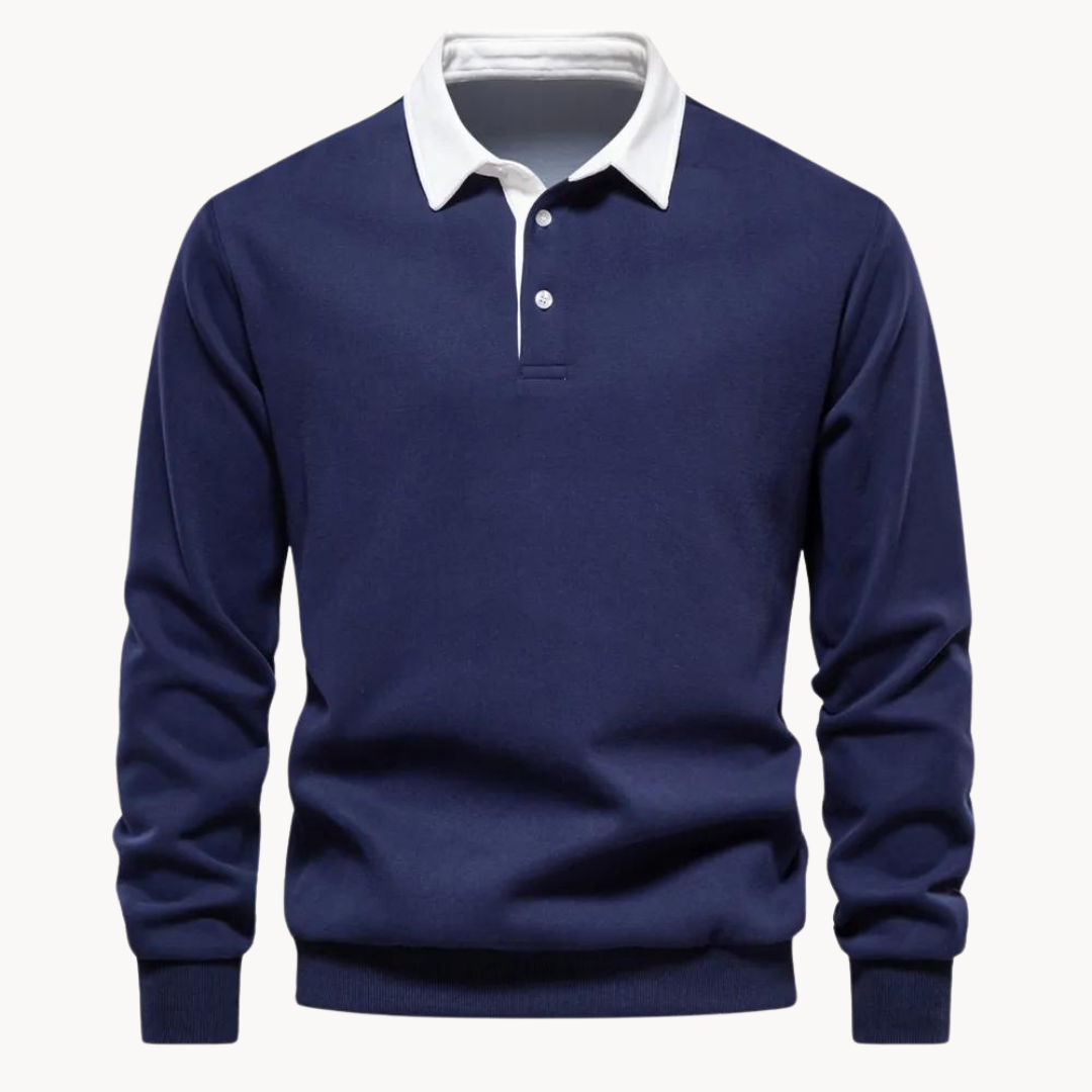 Men's Jumper with Refined Polo Collar in Navy