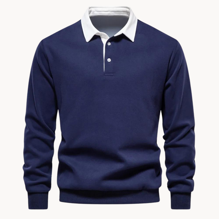 Men's Jumper with Refined Polo Collar in Navy